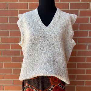 Vintage Sweater Vest 90s Handknit Handmade Cream Sleeveless | Size L/XL
